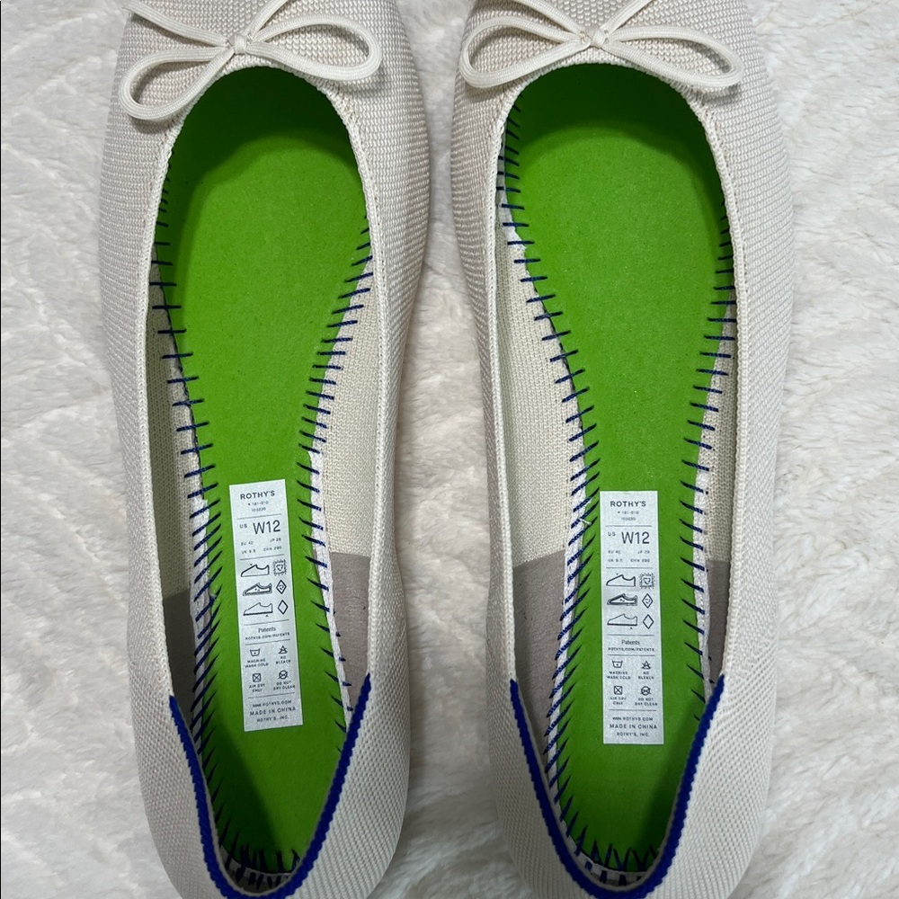 Rothy’s The Flat Gardenia Cream Bow Flats Size 12 Sustainable Knit NWOB - Picture 11 of 12